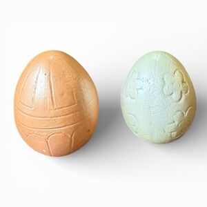 Pair of Vintage Embossed Terracotta and Ceramic Decorative Eggs